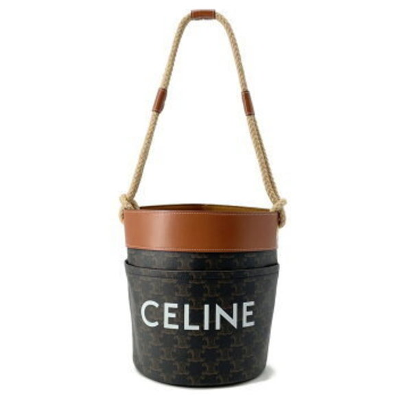 Celine Triomphe Shoulder Bag Leather Bucket Brown - Picture 1 of 8
